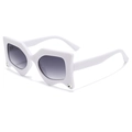 Fashionable white geometric sunglasses with grey gradient lenses and rhinestone accents - White Frame Gradient Grey Lens