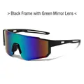 Gafas de sol deportivas Y2K montura negra mate y lentes de espejo verde degradado - Marco Negro Lente Espejo Verde