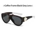 Cat-eye zonnebril met koffiebruin montuur, grijze glazen en witte uiteinden - Normaal / Koffie Frame Zwart Grijze Lenzen
