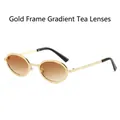 Lunettes de soleil ovales en métal avec monture dorée texturée et verres dégradés thé - Standard / Monture Dorée Verres Thé Dégradé