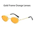 Oval vintage sunglasses with gold textured metal frame and bright orange lenses - Regular / Gold Frame with Orange Lenses
