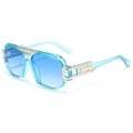Vintage blue square aviator sunglasses with gradient lenses and gold metal details - Regular / Blue Frame Blue Lens