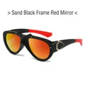 Matte black butterfly sunglasses with red gradient mirror lenses and gold shield decor - Regular / Matte Black Frame Red Mirrored Lens