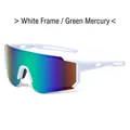 Y2K cycling sports sunglasses featuring a white frame and green mirror lenses - White Frame Green Mirror