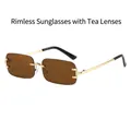 Gafas de sol cuadradas sin montura con patillas doradas y lentes marrones - Montura Dorada Lente Marrón