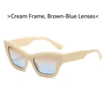 Cat eye fashion sunglasses with off-white frame and tea blue gradient lenses - Beige Frame Brown Blue Lens