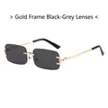 Gafas de sol rectangulares sin montura con lentes gris oscuro y patillas doradas - Montura Dorada Negro Gris