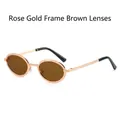 Oval rose gold metal sunglasses with textured frame and brown lenses in vintage style - Regular / Regular (Inc. 13% VAT) Rose Gold Frame & Tea Lenses