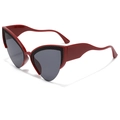 Red cat-eye cycling sunglasses with wavy arms and black honeycomb texture details - Regular / Standard (Incl. 13% VAT) Red Frame with Black-Grey Lenses