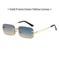 Gafas de sol rectangulares sin montura con patillas doradas y lentes degradadas verde-amarillo - Montura Dorada Lentes Verde Amarillo