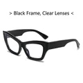 Cat eye sunglasses with thick black frames and clear lenses for a retro fashion look - Black Frame Clear Lenses