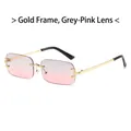Frameless rectangle sunglasses with gold frame and grey-pink gradient lenses - Gold Frame Gray Pink Lens
