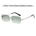 Silver rimless rectangular sunglasses with gradient green lenses for a modern look - Silver Frame Gradient Green