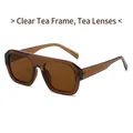 Fashionable oversized square sunglasses with transparent tea frame and brown lenses - Regular / Regular (Incl. 13% VAT) Transparent Tea Frames with Tea Lenses
