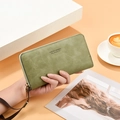 Long olive green frosted wallet with wristlet and zipper for women in trendy style - Green