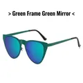 Gafas de sol retro de ojo de gato con montura verde mate y lentes de espejo verdes - Montura Verde Espejo Verde