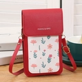 Bolso bandolera rojo para móvil con estampado floral y ventana táctil para pantalla de mujer - Rojo