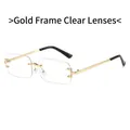 Fashionable rimless rectangular glasses with gold metal frame and clear lenses - Gold Frame White Lens