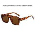 Fashionable oversized square sunglasses with leopard print frames and brown lenses - Regular / Regular (Includes 13% VAT) Leopard Frame with Tea Lenses