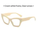 Chic off-white cat-eye sunglasses with transparent lenses and a thick frame finish - Rice White Frame Clear Lens