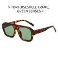 Classic tortoise shell square sunglasses with dark green lenses in a bold fashion frame - Regular / Regular Tortoise Frame Green Lens Sunglasses