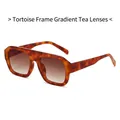 Flat top square sunglasses with tortoiseshell frame and gradient tea lenses for a retro look - Regular / Regular (Inc. 13% VAT Invoice) - Tortoiseshell Frame & Gradient Tea Lenses