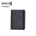 Portapassaporto RFID in pelle PU grigio scuro con elastico e icona aereo in rilievo - Nero