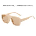 Fashionable oversized square sunglasses featuring cream frame and champagne lenses for men and women - Regular / Off-White Frame with Champagne Lenses (Standard)