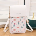 Vertical floral touchscreen mobile phone bag in white with adjustable strap for women - White