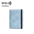 Light blue PU leather passport holder with RFID protection and elastic closure strap - Light Blue