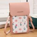 Pink floral touchscreen crossbody phone bag with leaf print and metal hardware - Pink