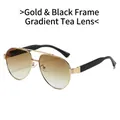 Classic aviator sunglasses with gold and black metal frame and gradient brown lenses - Regular / Standard Gold and Black Frame with Gradient Tea Lenses