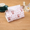 Boîte à mouchoirs pliable en cuir PU avec motif ours et boutons pression sur table en bois - Ours (Cute Bear) / Blanc