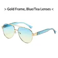 Retro pilot sunglasses with gold metal frame and blue-tea gradient lenses - Regular / Standard Gold Frame with Blue-Tea Lenses