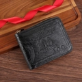 Men's black PU wallet with $100 dollar bill embossed pattern and metal zipper - Black