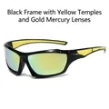 Polarized sports sunglasses with black frame yellow legs and gold mirrored lenses - Regular / Standard Black Frame Yellow Temples Gold Mirror Lenses
