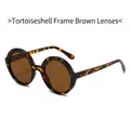 Retro round tortoise shell sunglasses with dark brown lenses and wavy frame texture - Tortoiseshell Frame Tea Lens