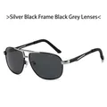 Men's aviator sunglasses with silver black metal frame and dark gray polarized lenses - Silver Black Frame Black Grey Lens