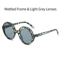 Floral pattern round frame sunglasses with light gray lenses for a retro chic look - Floral Print Frame Light Grey Lenses