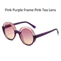 Hip-hop round frame sunglasses with pink and purple split frame and gradient tea lenses - Pink Purple Frame Pink Tea Lenses