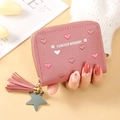 Portefeuille rose pour femme avec broderie cœur, pompon et pendentif étoile chic - Rose Foncé