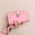 Pink long wallet for women with hollow-out floral pattern and sunflower button - Pink