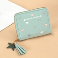 Short mint green women's purse with heart embroidery and star tassel pendant - Mint Green