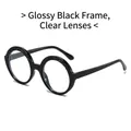 Retro hip-hop round sunglasses with glossy black frame and transparent white lenses - Glossy Black Frame / Clear Lenses