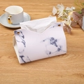 Faltbarer PU-Leder Taschentuchbox-Halter mit grauem Marmormuster und Goldnieten - Hellblau (Marmormuster)