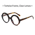 Hip hop style round tortoise shell sunglasses with clear lenses for street fashion - Demi Frame Clear Lens