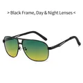Lunettes de soleil pilote en métal noir avec verres jour et nuit dégradés vert-jaune - Standard / Standard (TVA 13 % incluse) monture noire, verres vert-jaune