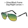 Lunettes aviateur en métal argenté et noir avec verres jour et nuit jaune-vert - Standard / Standard monture argent et noir avec verres vert-jaune (TVA de 13 % incluse)