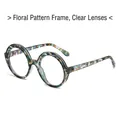 Retro round floral pattern frame sunglasses with transparent lenses for street style - Floral + White