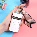 White quilted bucket coin purse with rhinestones, gold keychain and silk scarf - White